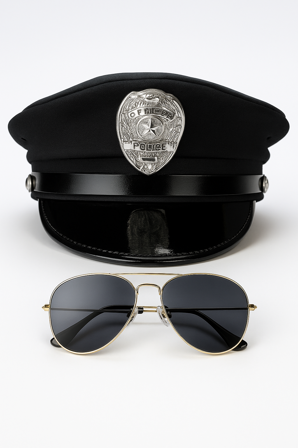 Policewoman Cosplay Hat and Metal Frame Glasses