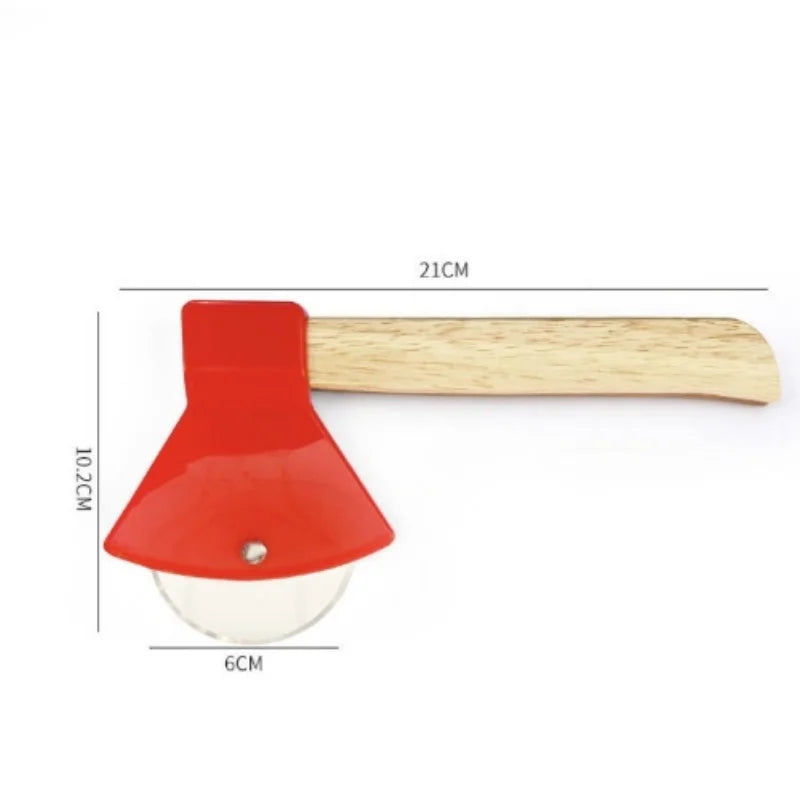Stainless Steel Pizza Axe Cutter with Bamboo Handle & Sharp Rotating Blade for Easy Slicing
