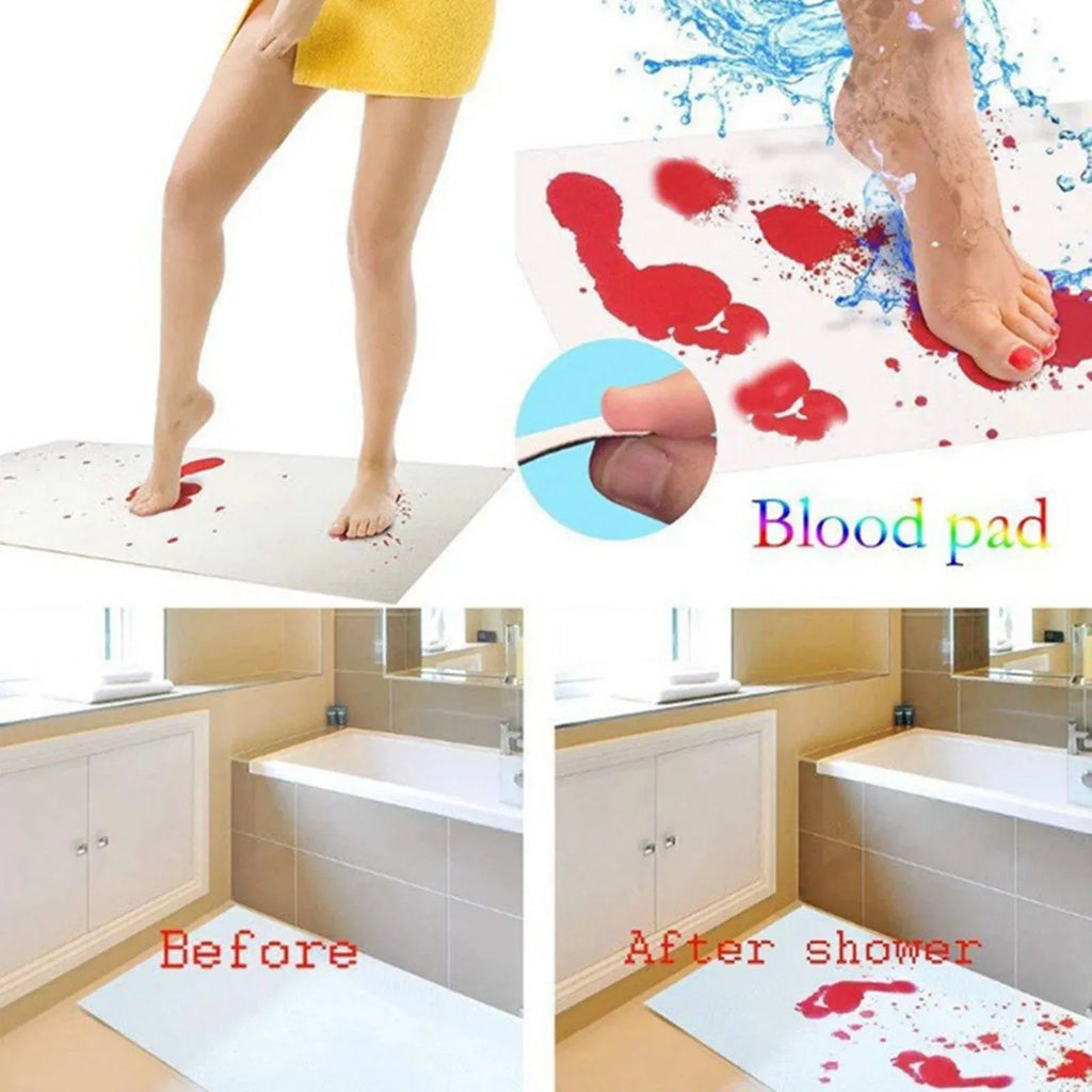 Spooky Color-Changing Bath Mat: Bloody Footprint Shower Novelty Gag Gift