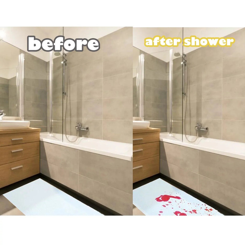 Spooky Color-Changing Bath Mat: Bloody Footprint Shower Novelty Gag Gift